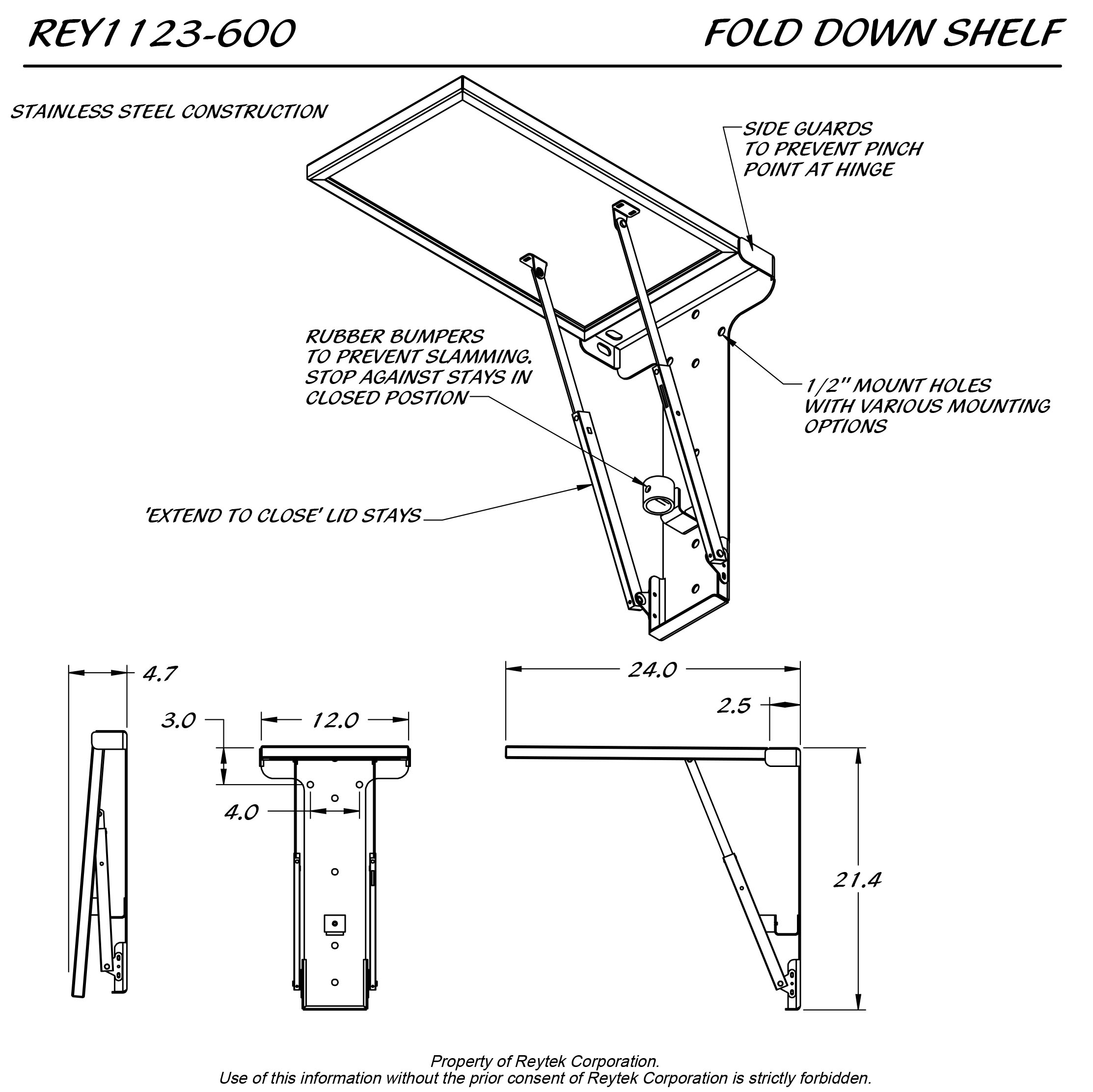 Fold Down Shelf REY1123-600 – 24 x 12 x 21.4 | Reytek