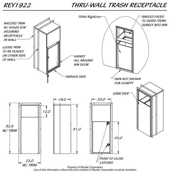 Thru-Wall Trash Receptacle REY1922 - Image 5