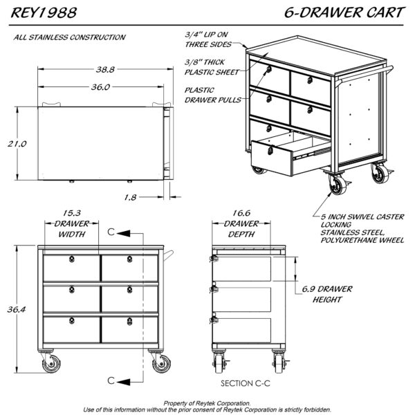 Cart w/ Drawers REY1988 - Image 2